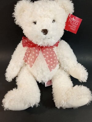 Russ White Teddy Bear w/ red ribbon New w/tags