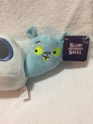 Bark Box Scary Squirrely Skull Dog Chew Toy Glow Eyes Plush Squeeker Barkbox