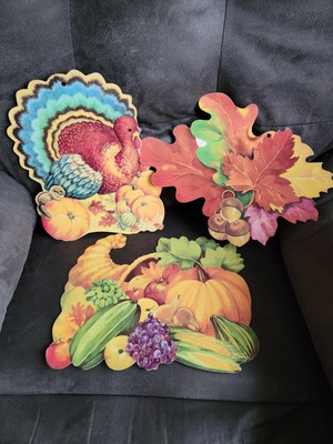 Vintage Thanksgiving Die Cut Eureka Cornucopia Turkey Paper Cardboard Deco