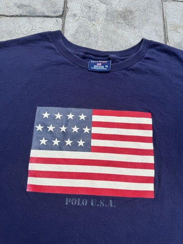 POLO アメリカ国旗プリント　デニムリュック　ヴィンテージ Vintage Polo Sport Ralph Lauren USA American Flag Made In