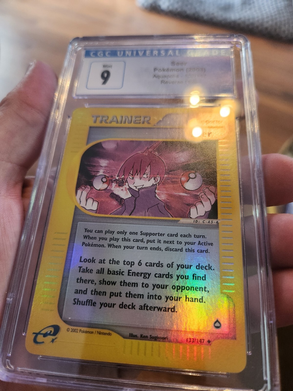 (POP 2) CGC 9 MINT Pokemon Seer Trainer 133/147 Aquapolis Reverse Holo 2003