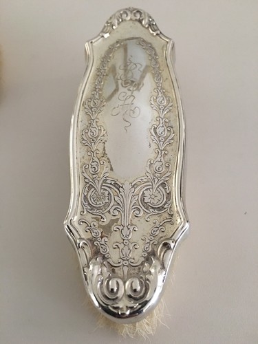 Antique Victorian Sterling Silver Clothes Brush SET of 3 Art Nouveau Ornate Mono
