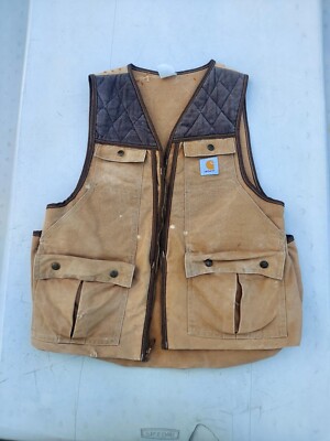 Vtg Carhartt Hunting Vest Mens Medium VU256 Brown Duck Game Pouches Padded 