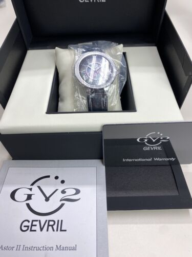 Pre-owned Gevril Gv2 By  Astor Ii Womens Diamond Watch S Steel Case Leather Swiss Quartz