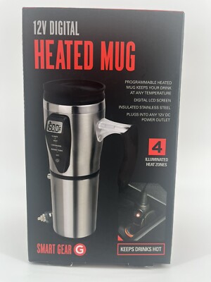 Smart Gear 12V Digital Heated Stainless Steel Travel Mug With Charger New