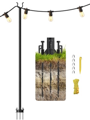 addlon String Light Poles Pro 1PC (1X10ft), Harder Outdoor Poles with Hooks f...