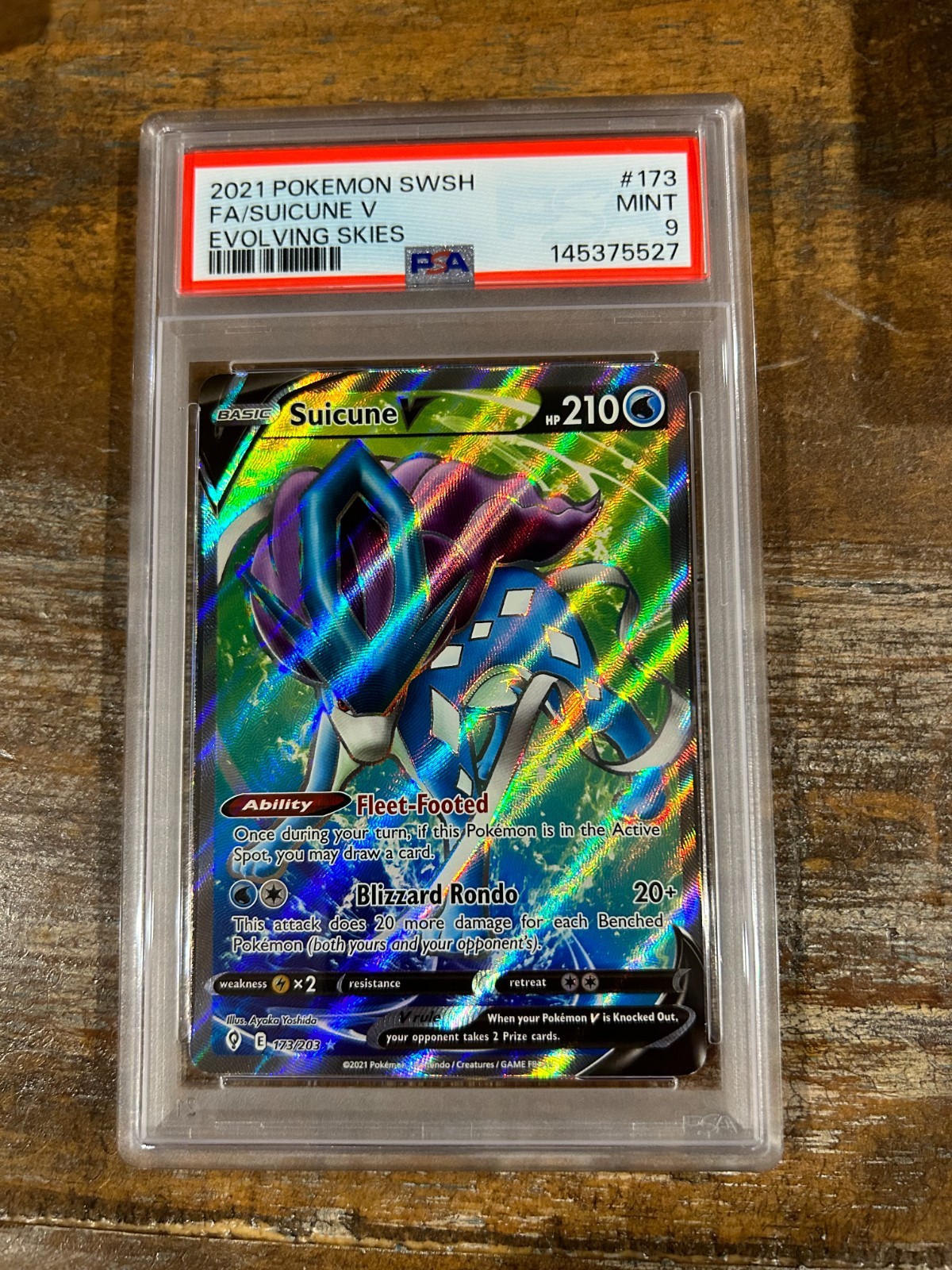 Pokemon 2021 Evolving Skies Full Art SUICUNE V #173 PSA 9 Mint