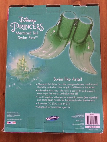 Swimways Ariel Mermaid Tail Fin Fins Monofin Disney Pool Swim Swimming Toy