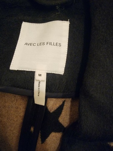 Pre-owned Avec Les Filles Star-print Wool Coat Black/camel Stars Sz M
