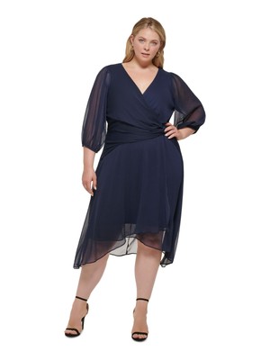 

Женское темно-синее платье миди с подкладкой и пышными рукавами DKNY, Navy