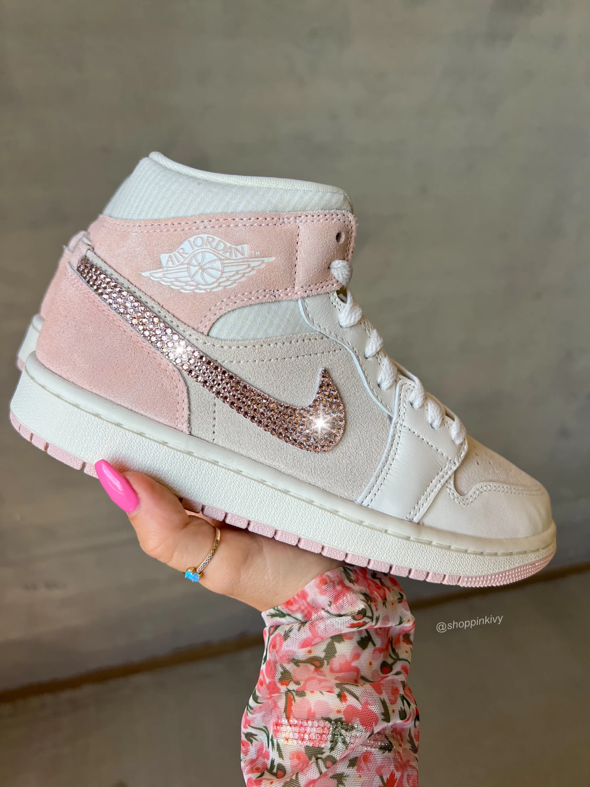 Custom Pink Bling Swarovski Crystal Air Jordan 1 Mid Women's