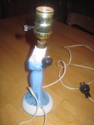 VINTAGE PORCELAIN GERMAN LAMP-WOMAN HOLDING UP A JUG-EXCELLENT