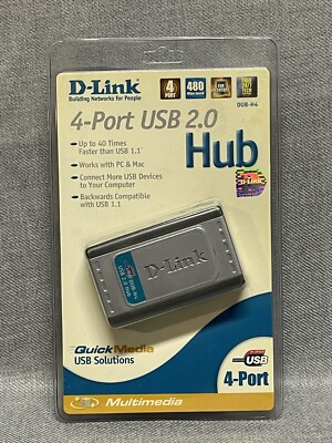 D-Link 4 Port USB 2.0 Hub Fast Charge external Hub DUB-H4 New Sealed 
