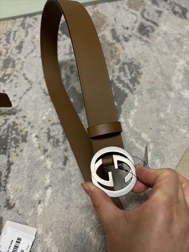 Pre-owned Gucci 546389 Interlocking Leather Belt Brown - Size 90/36