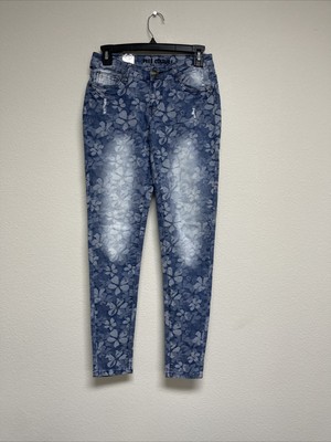 Free Culture Blue Jeans with Floral Inlay Women Size 5 Cotton Blend