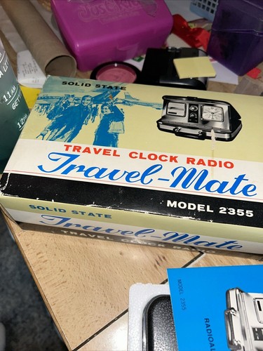 Vtg Sloan Model No.2355 Travel Clock & Radio in Travel Case Black Original Box