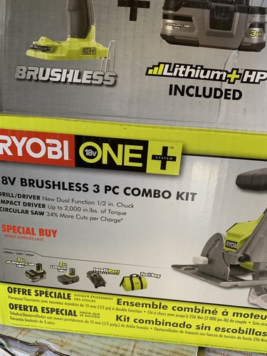 Ryobi 18v Brushless 3 Piece Combo Set (drill/driver, Impact, And Circular Saw)