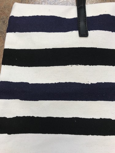 Kate Spade Womens White Black Blue Medium Stripe Shoulder Tote Handbag