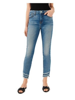 7 FOR ALL MANKIND Женские синие эластичные джинсы-скинни на молнии с необработанным низом по щиколотку 6
