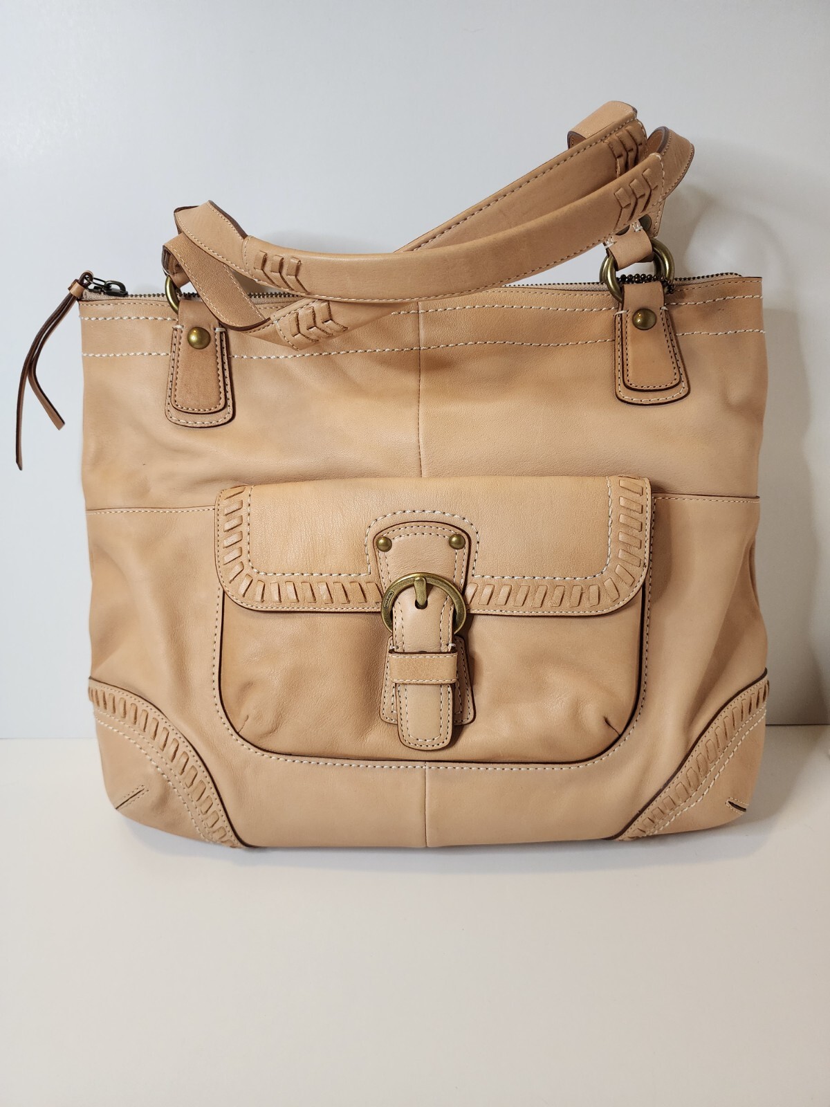 Coach Poppy Whipstitch Natural Leather Hobo Tote No. K1169