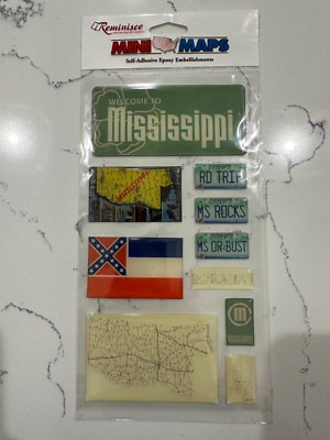 Reminisce Mini Maps Mississippi Self Adhesive Epoxy Embellishments 3-D Stickers