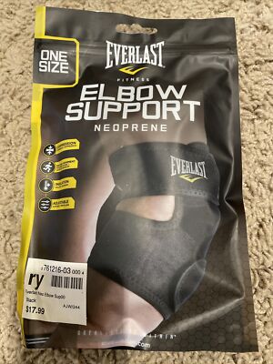 Everlast Fitness Neoprene Elbow Support Sleeve Brace Black One Size Tennis Golf