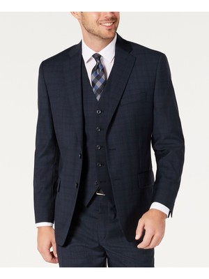 

MICHAEL KORS Мужской темно-синий однобортный блейзер в клетку классического кроя из смесовой шерсти, Navy