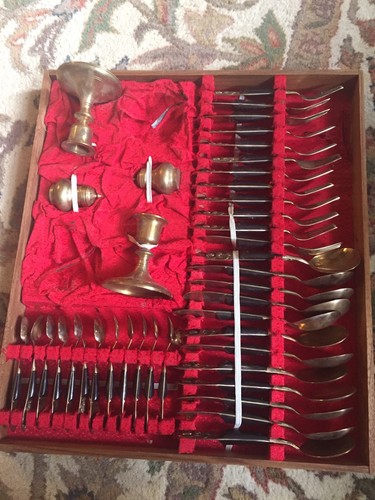 142 Piece Brass and Rosewood Siam Flatware Set