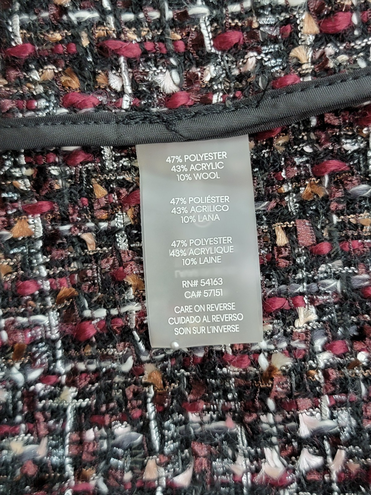 Calvin Klein Tweed Open-Front Wool Blend Blazer Women's 12 Multi Long Sleeve - Picture 16 of 18
