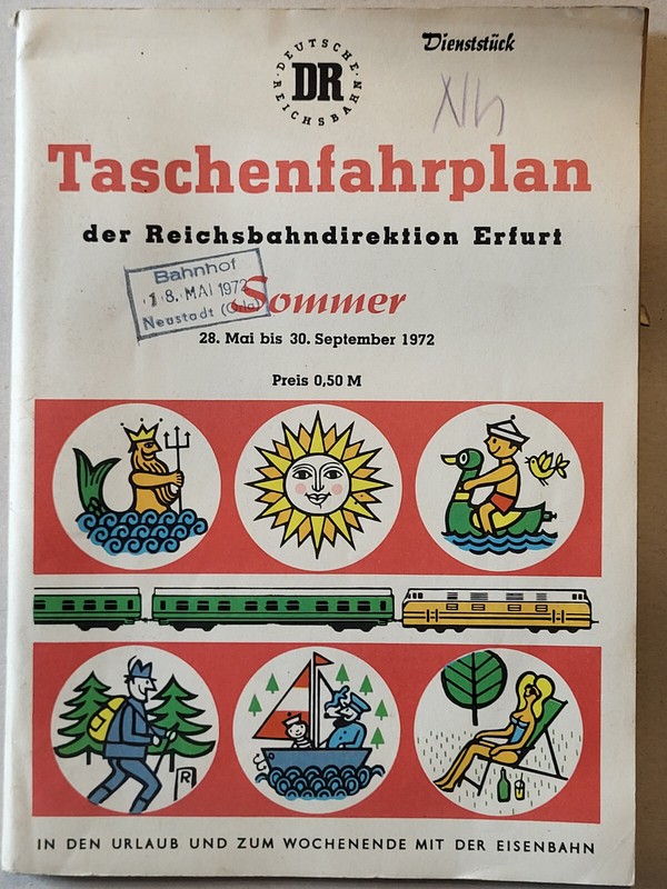 Eisenbahn Taschenfahrplan Sommer 1972 Reichsbahndirektion Erfurt
