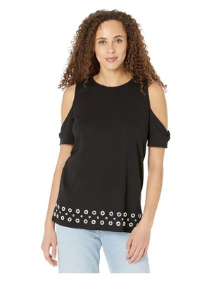 MICHAEL KORS Womens Black Grommets At Hem Short Sleeve Crew Neck Top Plus 3X