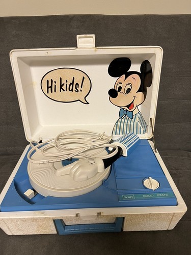 Vintage Sears Mickey Mouse Disney Portable Record Player Turntable