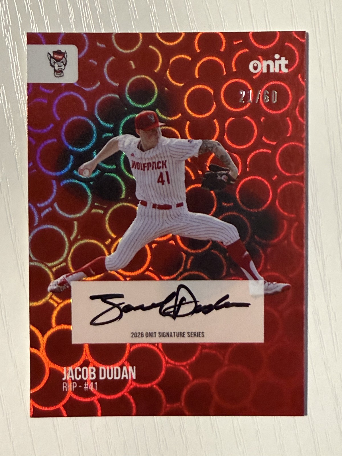 Jacob Dudan 2026 Onit NC State Wolfpack Baseball Signatures Auto 21/60