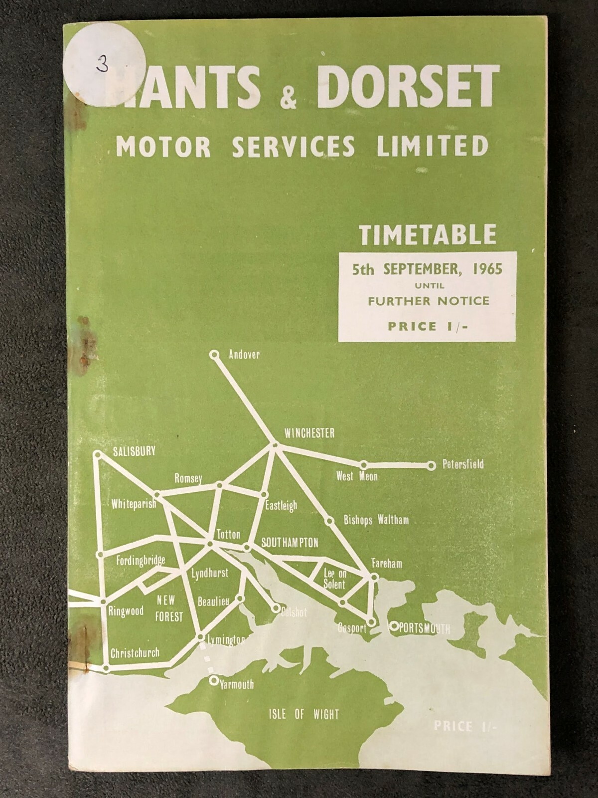 Hants & Dorset Motor Services Limited September 1965 Bus Coach Timetable Map