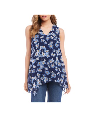 KAREN KANE Womens Navy Lined Drapey Handkerchief Hem Sleeveless Tank Top M