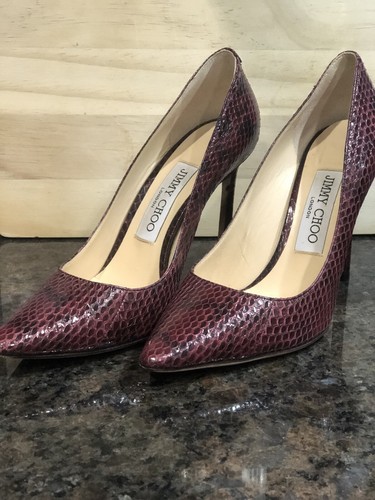 パンプス JIMMY CHOO AGNES85 CRPC E,BPSSED LEATHER / BURGUNDY New Authentic Jimmy Choo Agnes 85mm Glittered Heels Dragon