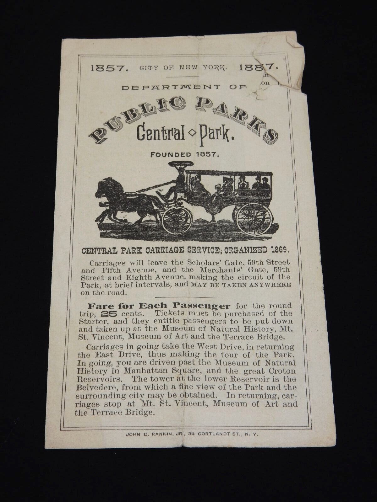 Department of Public Parks 1887 Central Park Pamphlet RARE