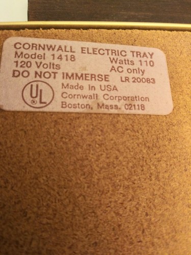 1974 Vintage Cornwall Electric Warming Tray Hot Plate Avocado Green Made USA