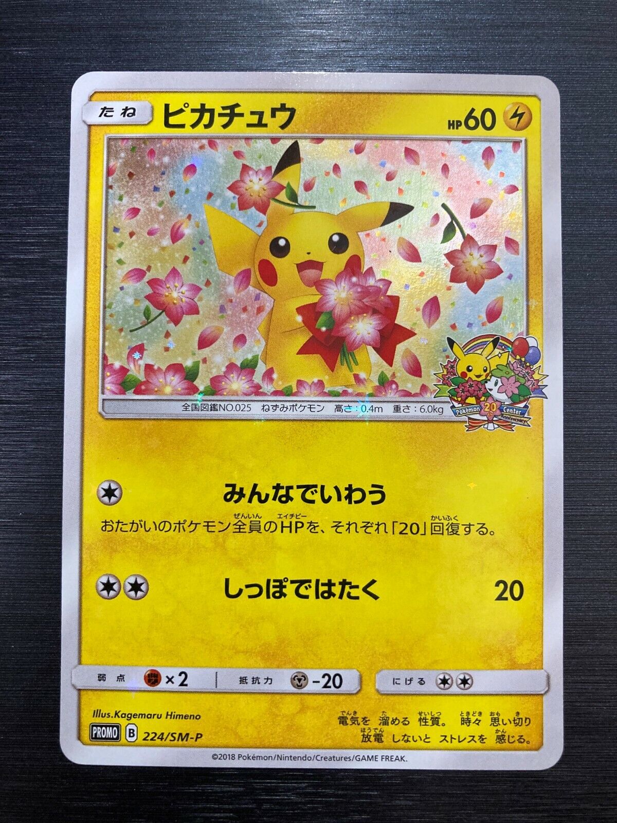 Pokemon Center Pikachu 20th Anniversary Promo 224/SM-P Japan Pokemon Center Pikachu 20th Anniversary Promo 224/SM-P Japan