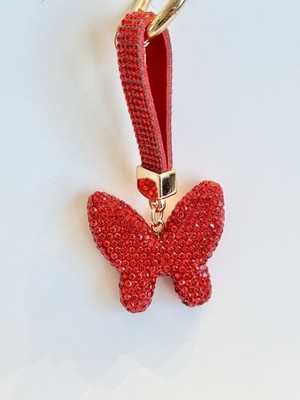 Red Rhinestone Butterfly Keychain Gold Crystal Purse Charm Bling Fashion Jewelry