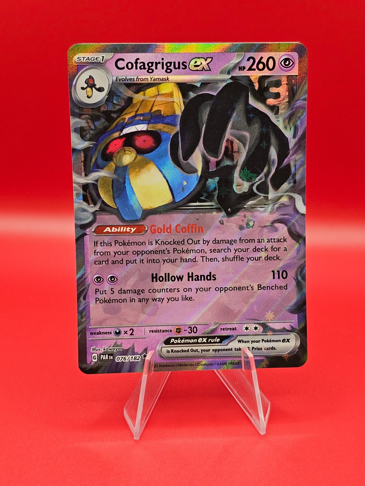 Cofagrigus ex 076/182 Double Rare Paradox Rift Pokemon - Pack Fresh Near Mint NM