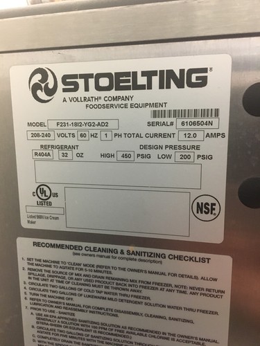 3 2016 F231 Stoetling Yogurt Machines