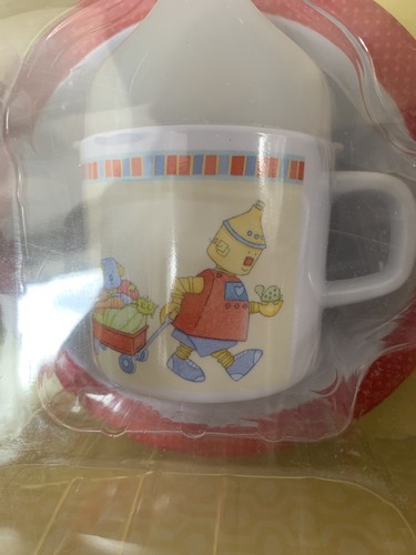First Dinnerware Set Plate Bowl Sippy Cup Fork Spoon Baby Robots C.R. Gibson