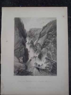 Water Fall Balkan Mountains Turkey Steal Engraving Thomas Allom 1839