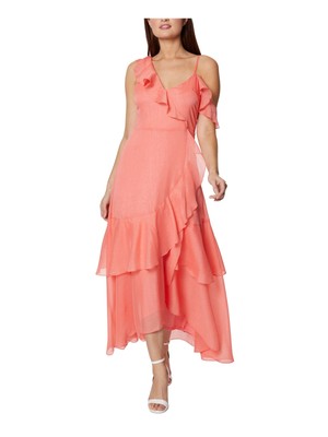 

BCBGENERATION Женское коралловое платье макси с расклешенными рукавами и высоким подолом с короткими рукавами, Коралл