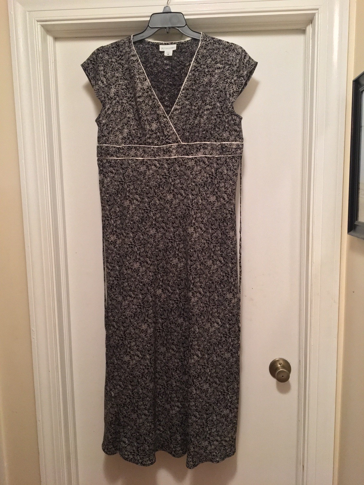 Motherhood Maternity Women's Dress Size L Large Long Black Print Cap Sleeve