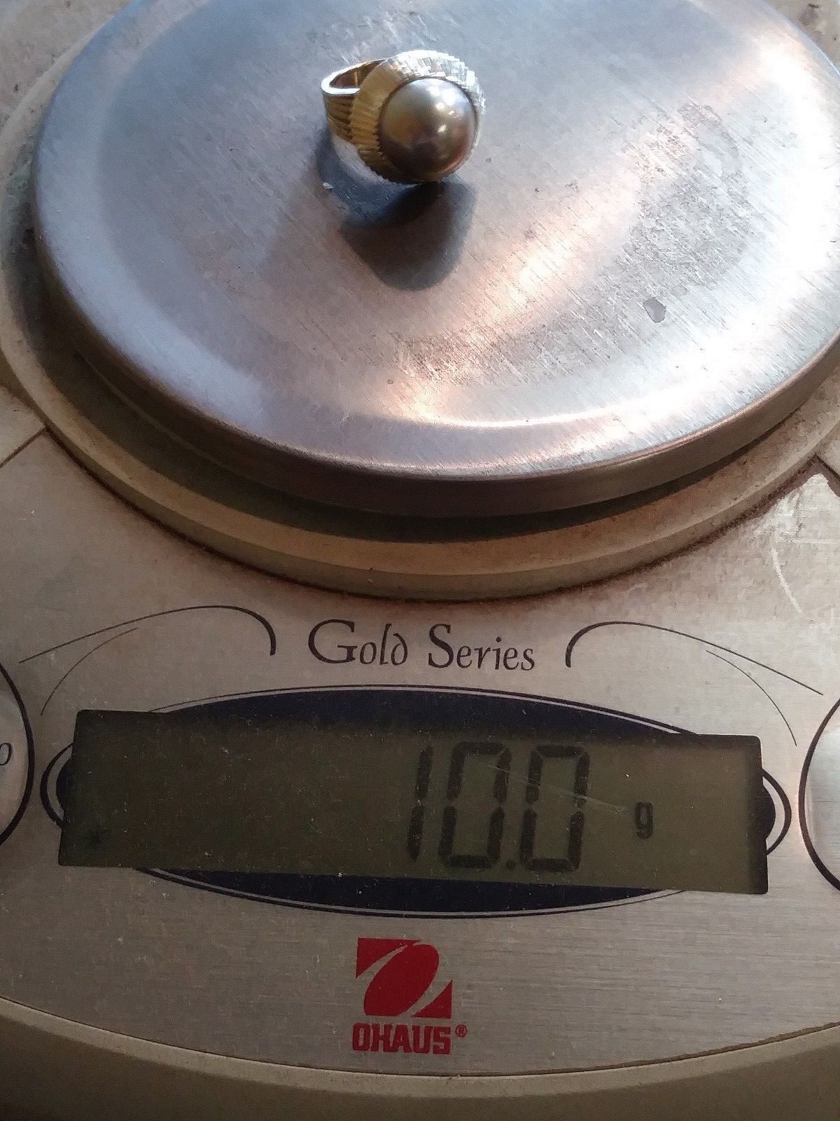 VINTAGE 14KT GREY PEARL RING SIZE 7 10GRAMS