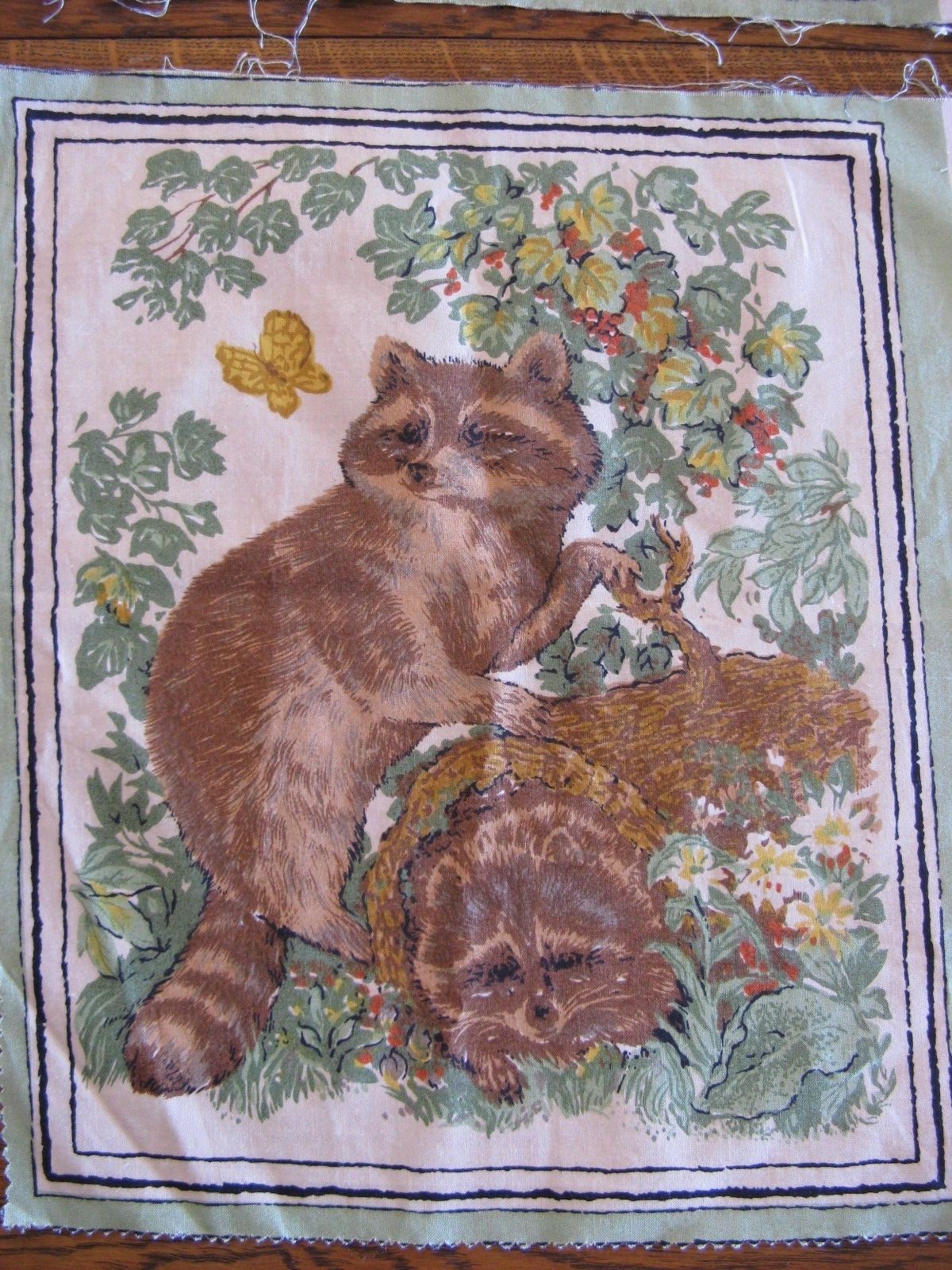 Vintage Silk Screen Animal WILDLIFE 6 Fabric Panels for Quilting  Embroidery