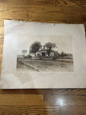 1800s Signed Ernest C. Rost E.C. Etching Sherman's Headquarters