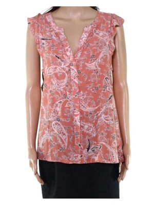 

SANCTUARY Женский коралловый топ Hi-Lo с короткими рукавами и пуговицами с оборками и узором пейсли, Коралл
